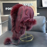 2025 100% Real Fox Fur Hats Women's Russian Ushanka Aviator Trapper Snow Skiing Hat Caps Earflap Winter Raccoon Fur Bomber Hat Purest Peak