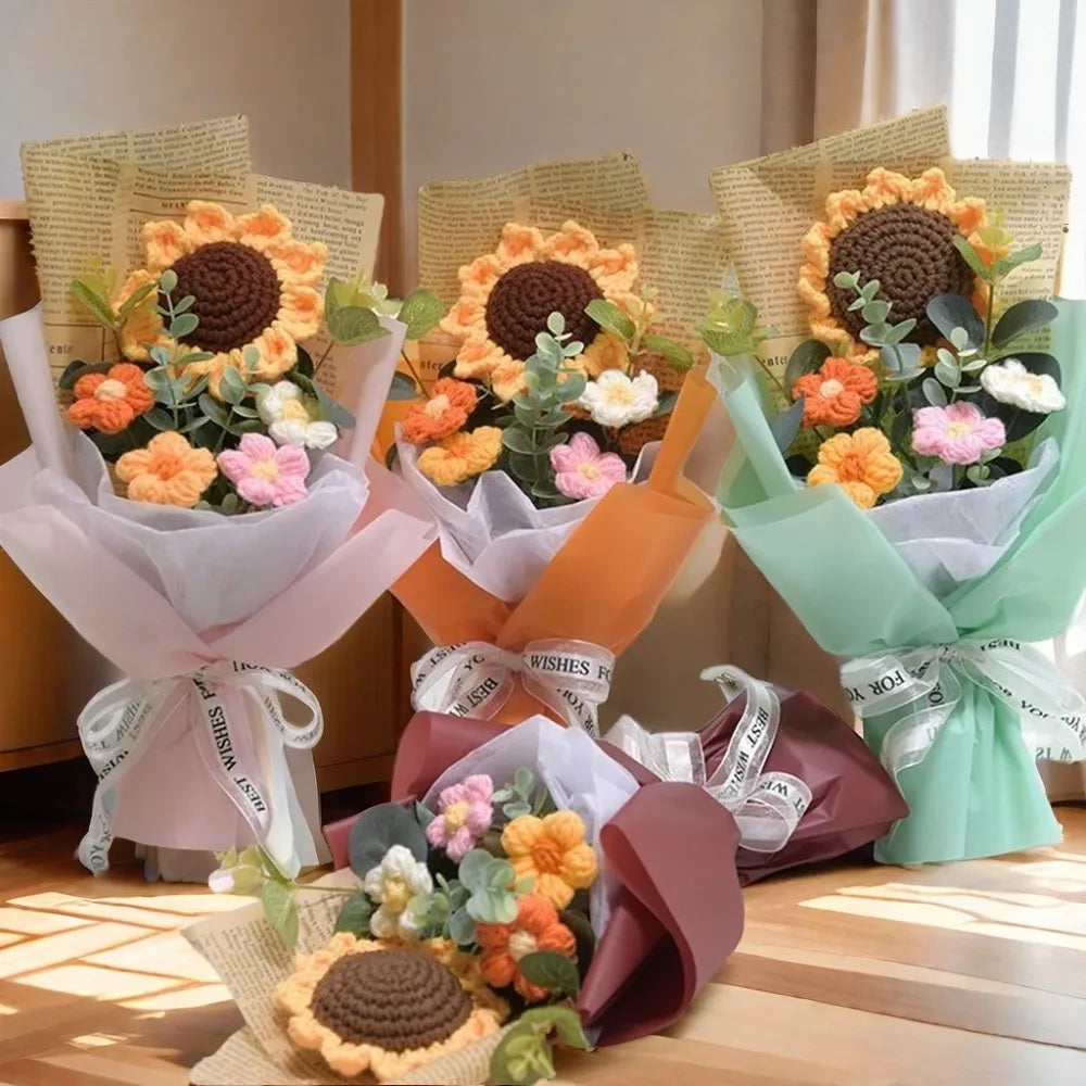 Artificial Flower Crochet Bouquet Handmade Anniversary Sunflower Daisy Bouquet Mothers Day Birthday Gift Eternal Flower Quick Pick Grocers