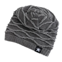 New Unisex Slouchy Winter Hats Add Fur Lined Men And Women Warm Beanie Cap Casual Five-pointed Star Decor Winter Knitted Hats Purest Peak