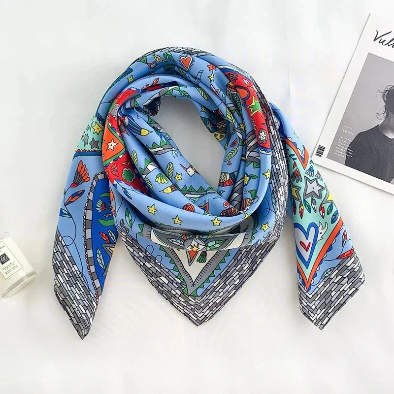 90*90Cm Square Scarf Twill Silk Feeling Women Head Shawls and Wraps Luxury Hair Tree Print Neck Scarves Hijab Bandana Pashmina Econic Blanks