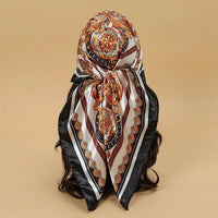 Satin Square Scarf Women Muslim Hijab Elegant 2025 Print Silk Neckerchief Shawl Wraps Headband Handle Hair Accessories Bandana Econic Blanks