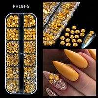 12Grids SS6-SS30 Mixed Nail Rhinestones Shiny Clear/Gold/Pink/Blue Diamond Flat-back Nail Gems Glass Stones Nails Decoration Econic Blanks