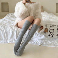 Fashion Pure Cotton Knee-high Socks Solid Color Keep Warm Long Tight Socks Boot Socks Fall Winter Quick Pick Grocers