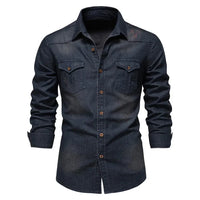 AIOPESON Brand Elastic Cotton Denim Shirt Men Long Sleeve Quality Cowboy Shirts for Men Casual Slim Fit Mens Designer Clothing Quick Pick Grocers
