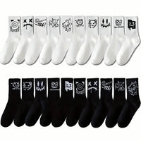 5/10 Pairs Men Women Graffiti Printed socks Street Style Soft Comfortable Sweat Absorbing Breathable Couple Sports Leisure Socks Quick Pick Grocers