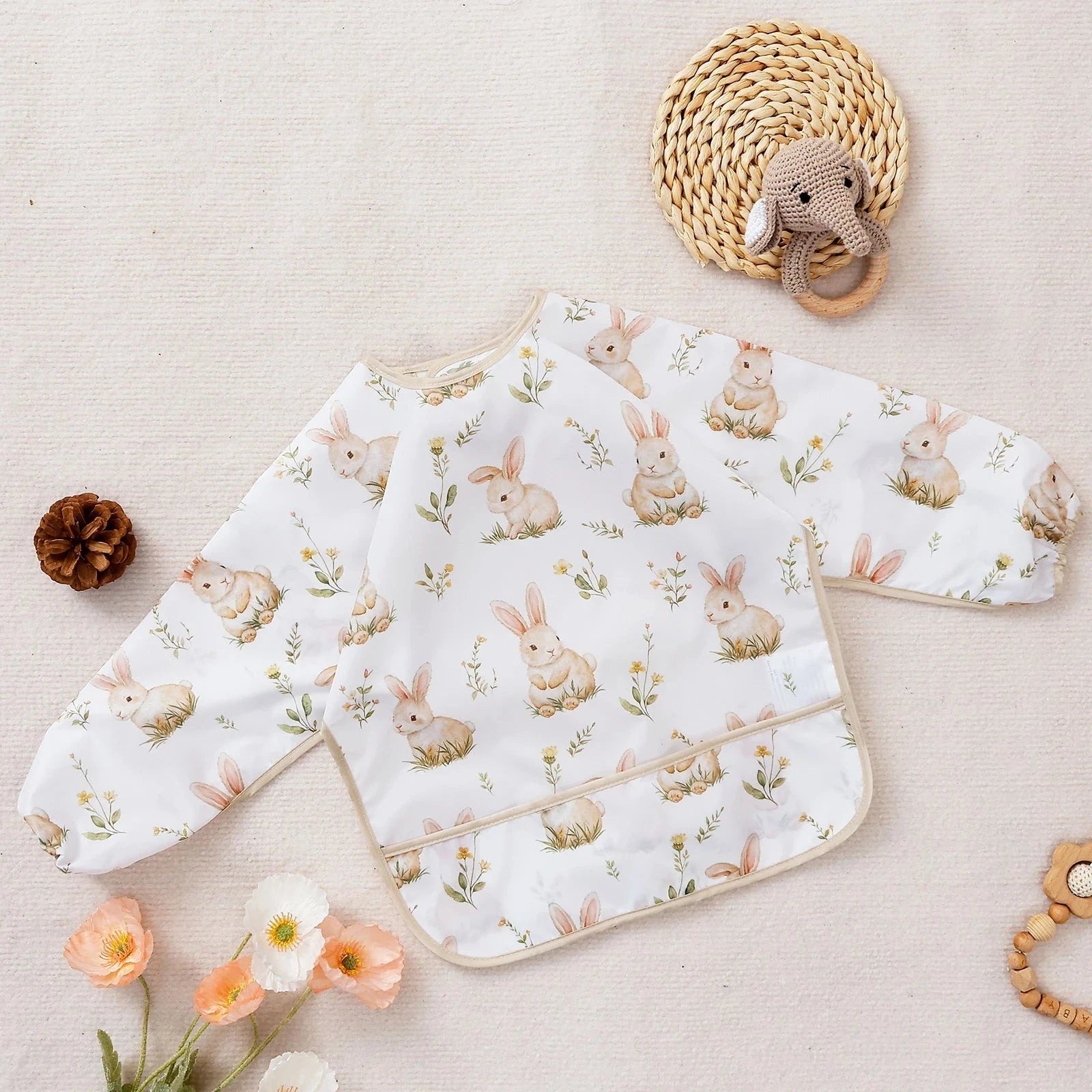 Elinfant 1PC Long Sleeve Bibs, Waterproof Feeding Bibs,Washable Burp Cloth,Coveralls Bibs,Easy To Clean,Wash-Free Eating Bibs Econic Blanks