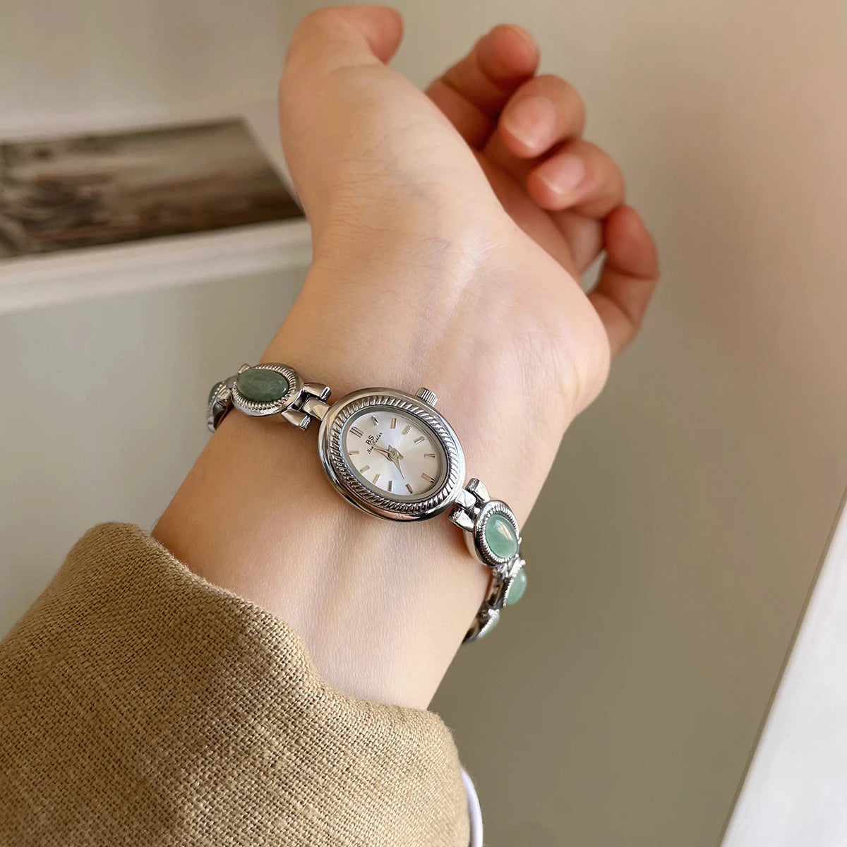 High-end Luxury Watches for Woman Elegant Green Jewelry Jade Quartz Bracelet Wristwatch Gift for Women Lady Fashion Dress Watch Quick Pick Grocers