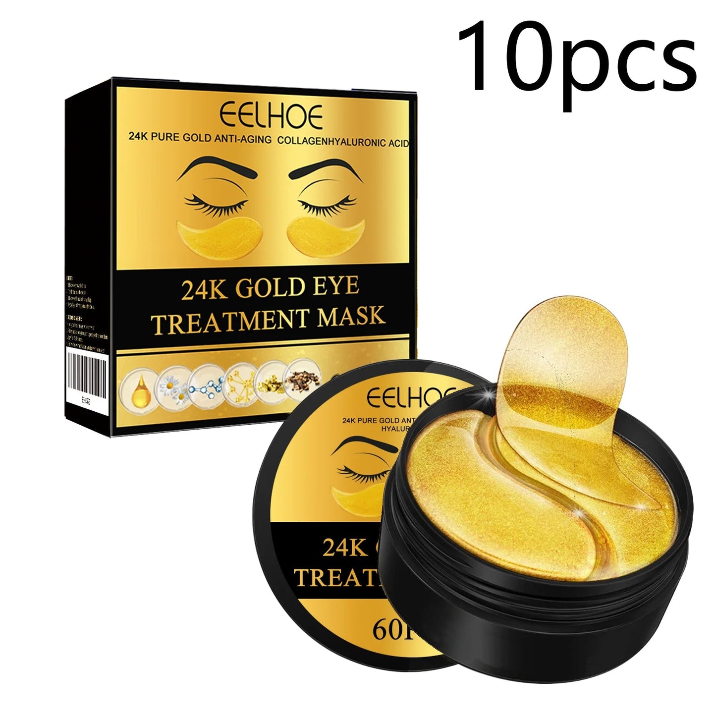 24k Gold Under Eye Patches Pure Gold Anti-Aging Under Eye Mask Removal Eyebags Moisturizing Firming Eye Patches Anti Dark 60pcs Quick Pick Grocers