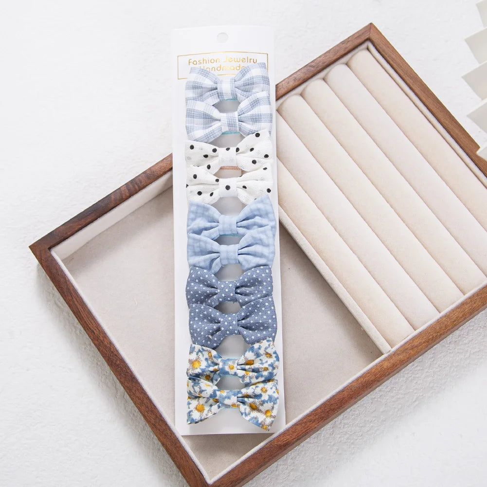 10Pcs/Set Mini Hair Bows Clips Baby Girls Cute Froal Print Plaid Hairbows Checkered Gingham Hairpins Korean Safety Kids Headwear Purest Peak