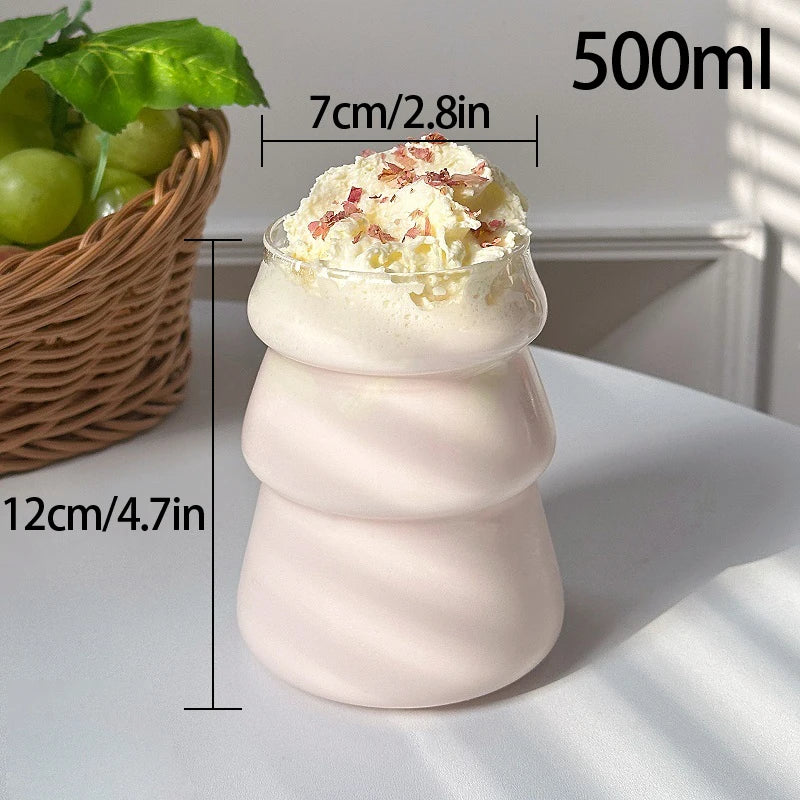 Transparant Drinking Glass Cup Creative Wave Shape Iced Coffee Tumbler Cup Juice Milk Tea Mug Drinkware Water Glasses Ripple Mug Quick Pick Grocers