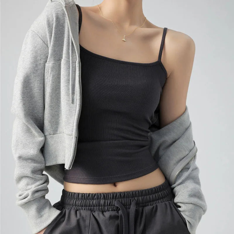 Women's Summer Basic Sleeveless Tank Top Spaghetti Strap Slim Fit Stretch Knitted Solid Color Camisole Quick Pick Grocers