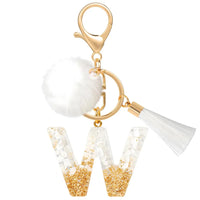 Creative Resin Initials White Fringe Fur Ball Women Keychain A-Z Letter Pendant Handbag Decor Car Key Ring Jewelry Gift Quick Pick Grocers