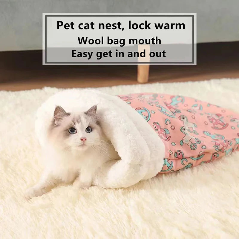 Autumn and winter warm cat kennel, closed cat bed, cute cat sleeping bag, Christmas essential pet supplies Econic Blanks