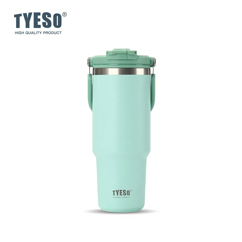 Tyeso Large-Capacity Thermoses Handle Vacuum Cup Dual-Drink Coffee Mug Stainless Steel Ice Cup Car Bottle Hot Cold Retention Quick Pick Grocers