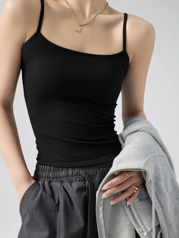 Women's Summer Basic Sleeveless Tank Top Spaghetti Strap Slim Fit Stretch Knitted Solid Color Camisole Quick Pick Grocers
