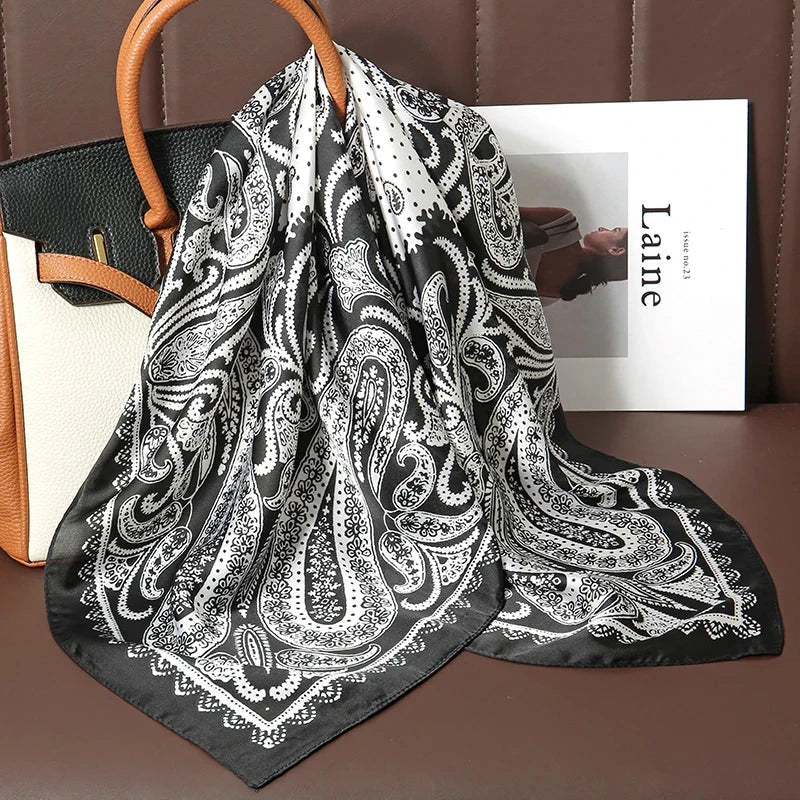 Luxury Print Satin Silk Square Scarf for Women Shawl Hijab Neckerchief Female Hair Ribbon Headband Fashion Wrap Bandana 2023 New Econic Blanks