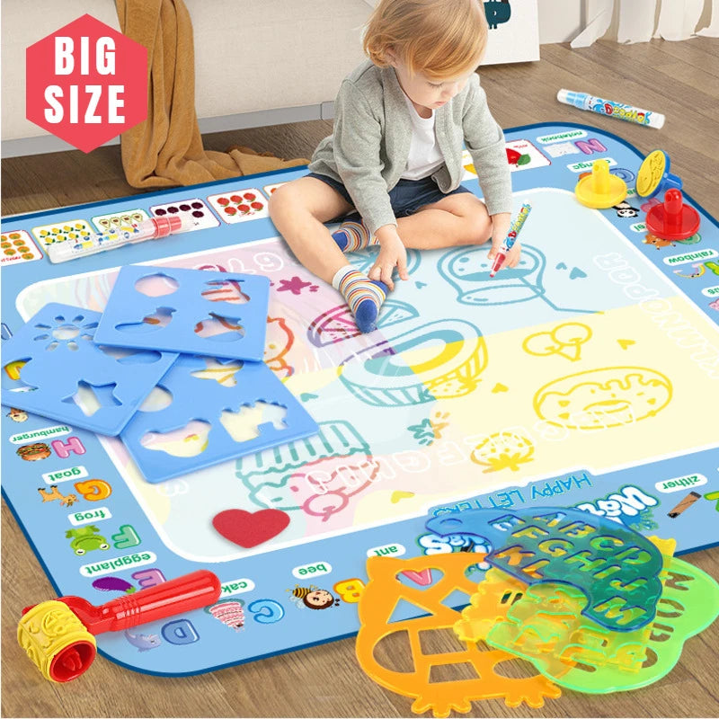 100x80CM Magic Water Drawing Mat Coloring Doodle With Reusable Magic Pens Montessori Painting Board Educational Toys Kids Gifts Econic Blanks