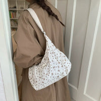 Korean Nylon Shoulder Bags Fashion Simple Plaid Zipper Tote Drawstring Pleated Cloud Bags New Commuter Crossbody Shoulder Bag Quick Pick Grocers