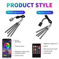 Neon LED Car Interior Ambient Light Kit – RGB Foot Strip Lighting with APP & Remote Control, Music Sync Car Decor Lamp Econic Blanks