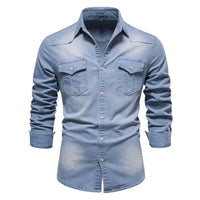 AIOPESON Brand Elastic Cotton Denim Shirt Men Long Sleeve Quality Cowboy Shirts for Men Casual Slim Fit Mens Designer Clothing Quick Pick Grocers