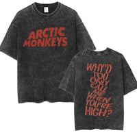 Retro Rock Arctic Monkeys Music Album Graphic T-Shrit Men's Vintage Washed Oversized Short Sleeve T Shirt Y2k Hip Hop Streetwear Quick Pick Grocers