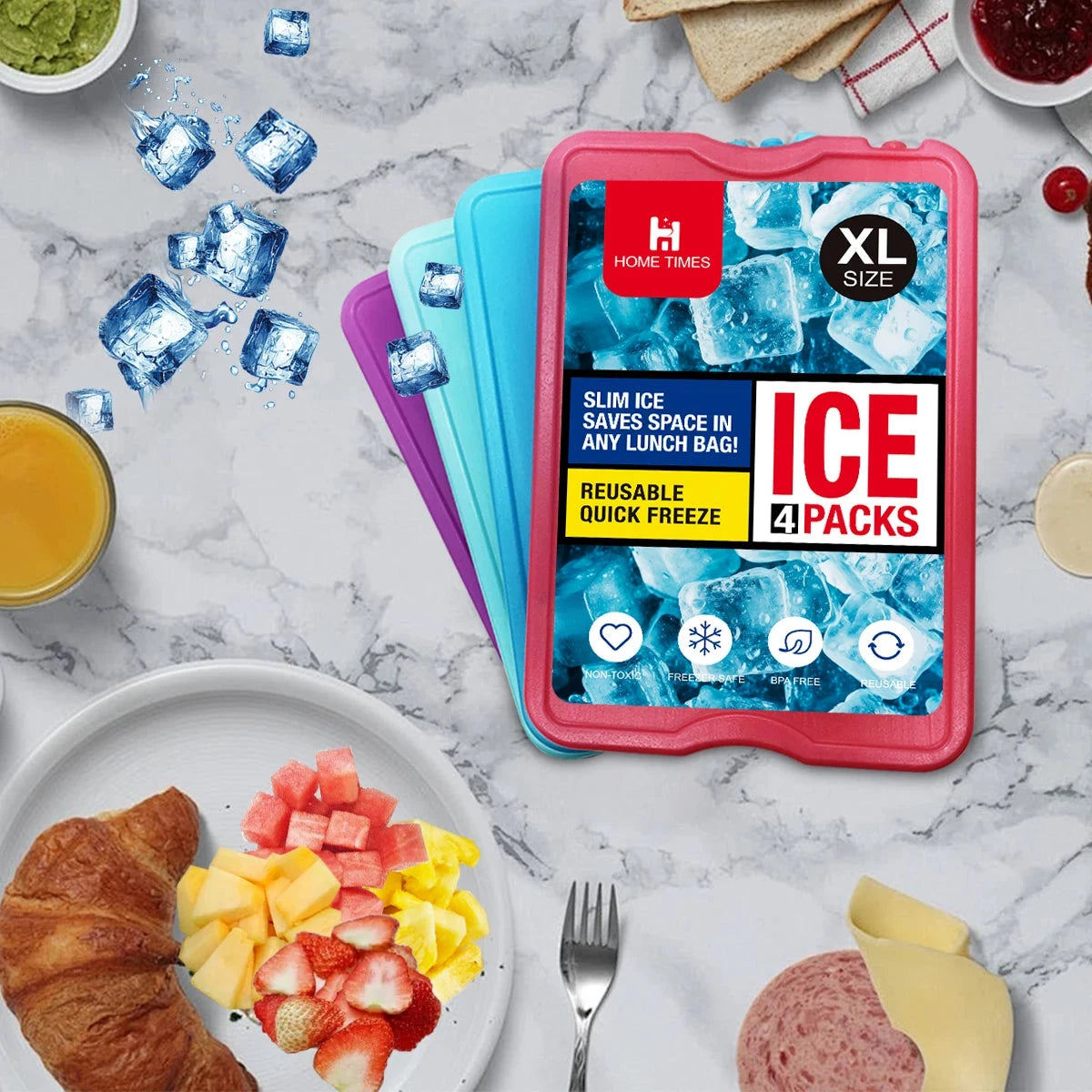 4 Ice packs for Lunch Box, Freezer Ice packs Slim Long Lasting Cool packs for Lunch Bags and Cooler Econic Blanks