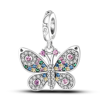 2025 Hot Sale Charms Bead 925 Sterling Silver Pink Butterfly Luminous Firefly Dangle Fit Bangle Bracelet Necklace DIY Jewelry Econic Blanks