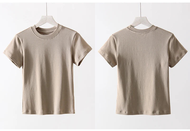 Basic T Shirts Women Cotton Slim Fit White Tops Summer Black Tees Crew Neck 100% Cotton T Shirt For Women Plain T-shirts Soft Quick Pick Grocers
