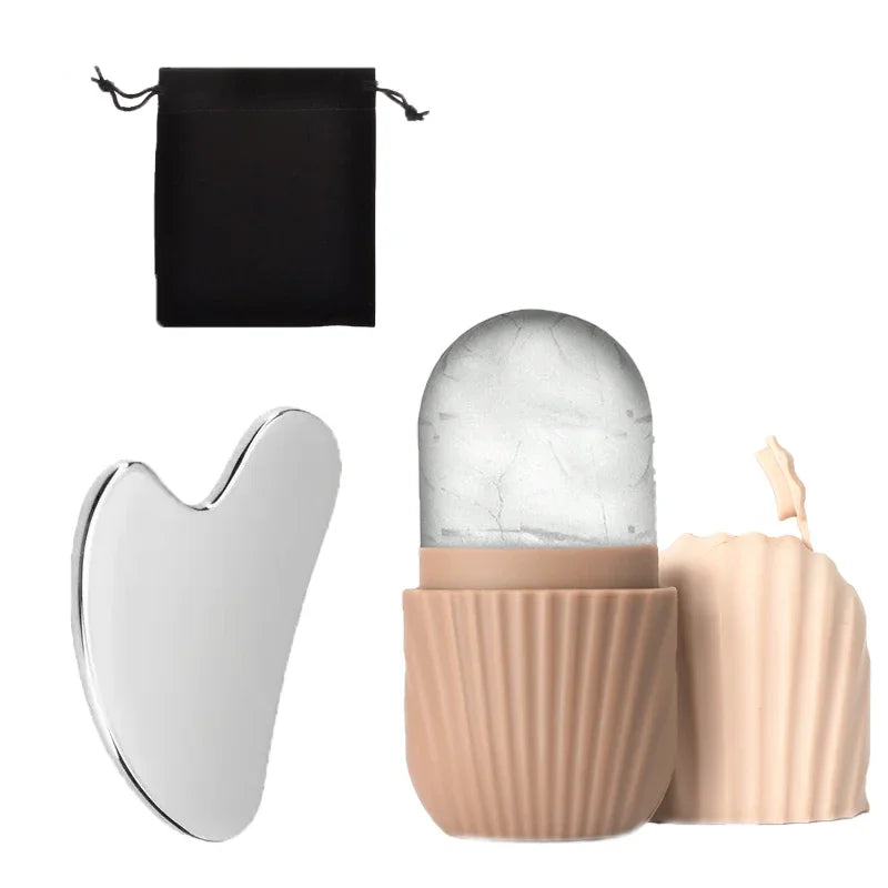 1/3PCS Ice Face Roller Stainless Steel Gua Sha Board Set Facial Massager Face Massage Roller Face Lifting Beauty Skin Care Tools Quick Pick Grocers