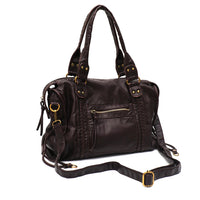 Vintage Washed PU Leather Large Capacity Tote Zip Pockets Braid Decor Shoulder Cross body Bag Unisex Women Daily Travel Handbag Quick Pick Grocers