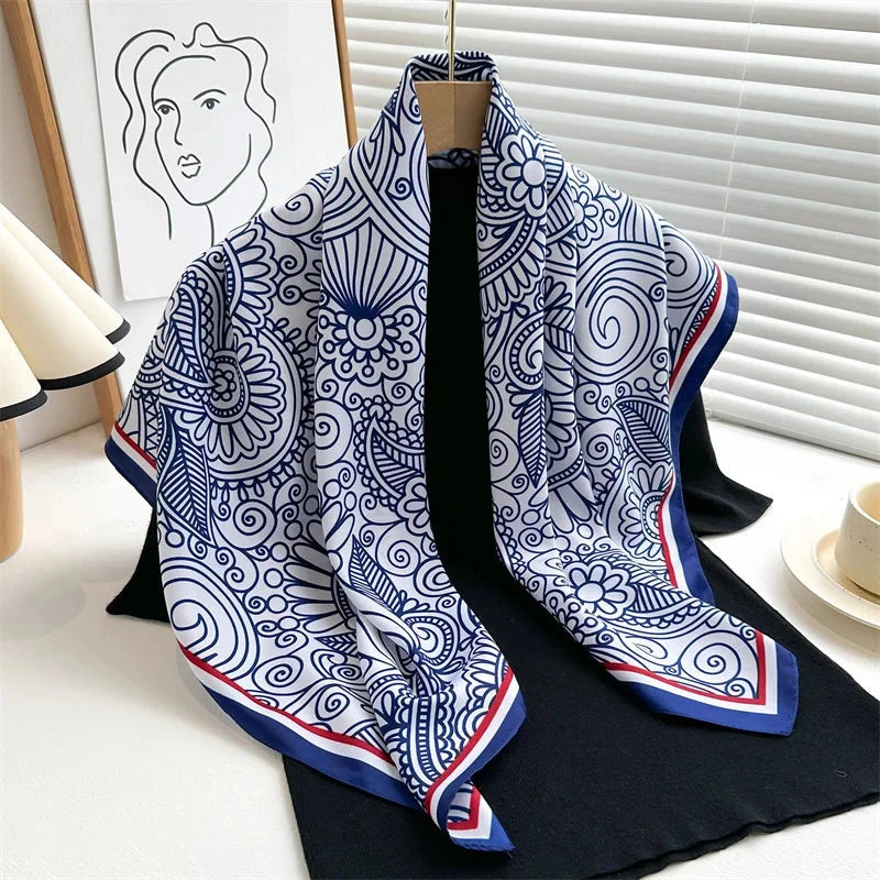 90*90Cm Square Scarf Twill Silk Feeling Women Head Shawls and Wraps Luxury Hair Tree Print Neck Scarves Hijab Bandana Pashmina Econic Blanks