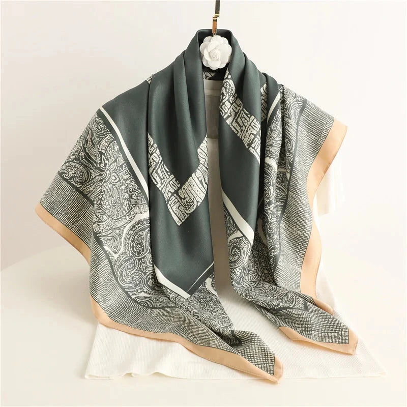90*90Cm Square Scarf Twill Silk Feeling Women Head Shawls and Wraps Luxury Hair Tree Print Neck Scarves Hijab Bandana Pashmina Econic Blanks