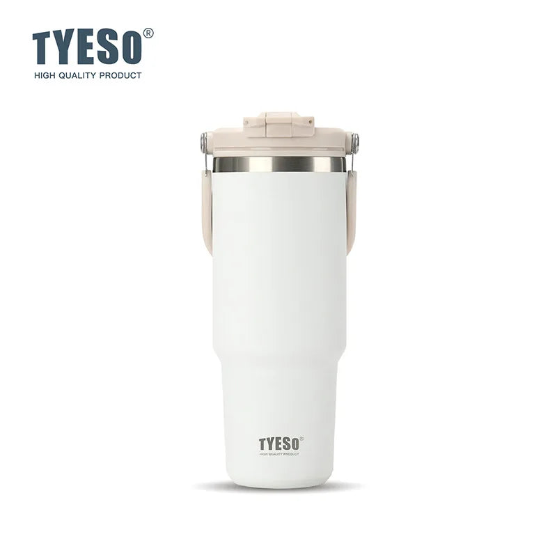 Tyeso Large-Capacity Thermoses Handle Vacuum Cup Dual-Drink Coffee Mug Stainless Steel Ice Cup Car Bottle Hot Cold Retention Quick Pick Grocers