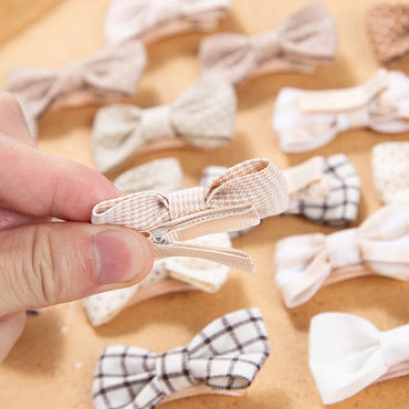 10Pcs/Set Mini Hair Bows Clips Baby Girls Cute Froal Print Plaid Hairbows Checkered Gingham Hairpins Korean Safety Kids Headwear Purest Peak