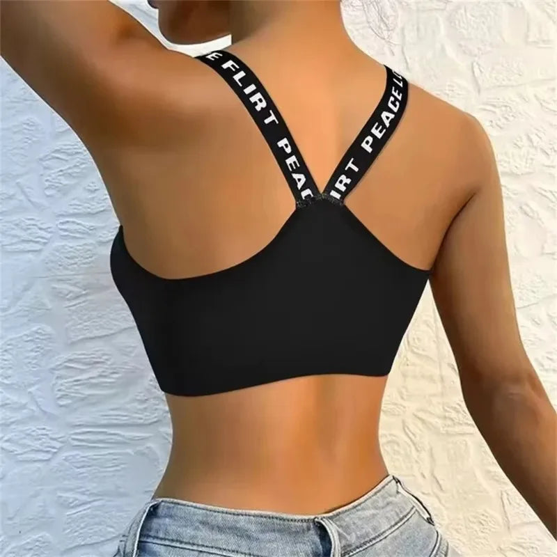 Fashion Tank Tops Sports Underwear Women Yoga Fitness Seamless Crop Top Wide Letter Straps Comfortable Workout Activewear Quick Pick Grocers