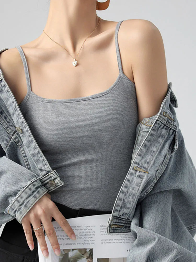 Women's Summer Basic Sleeveless Tank Top Spaghetti Strap Slim Fit Stretch Knitted Solid Color Camisole Quick Pick Grocers