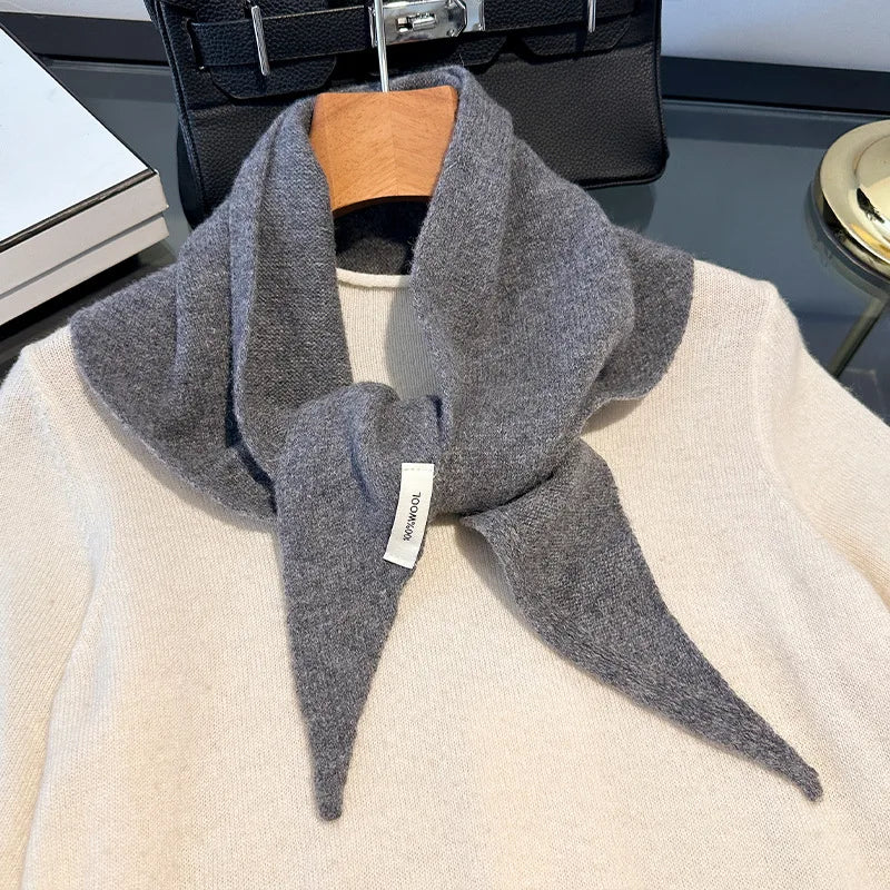 Knitted Scarf Women 100% Wool Winter Warm Scarves Bright Solid Color Design Thickened Shawl Soft Triangle Pashmina Neck 2025 NEW Quick Pick Grocers