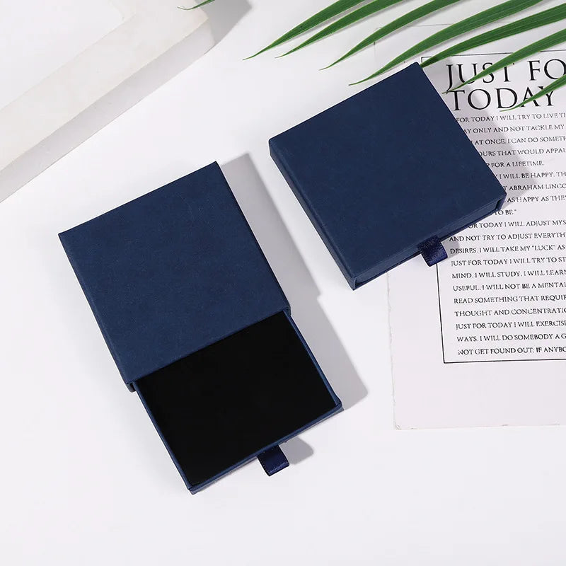 10pcs 8x8x1.7cm Kraft Paper Drawer Travel Jewelry Packaging Box Greeting Card Necklace Bracelet Earrings Gift Organizer Case Box Purest Peak