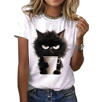 Funny Cat Women Summer White Print T-shirt Girl Casual Short Sleeve O Neck Top For Summer Female Animal Clothing Econic Blanks