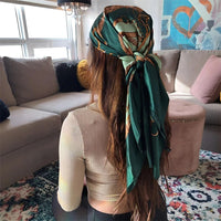Satin Square Scarf Women Muslim Hijab Elegant 2025 Print Silk Neckerchief Shawl Wraps Headband Handle Hair Accessories Bandana Econic Blanks