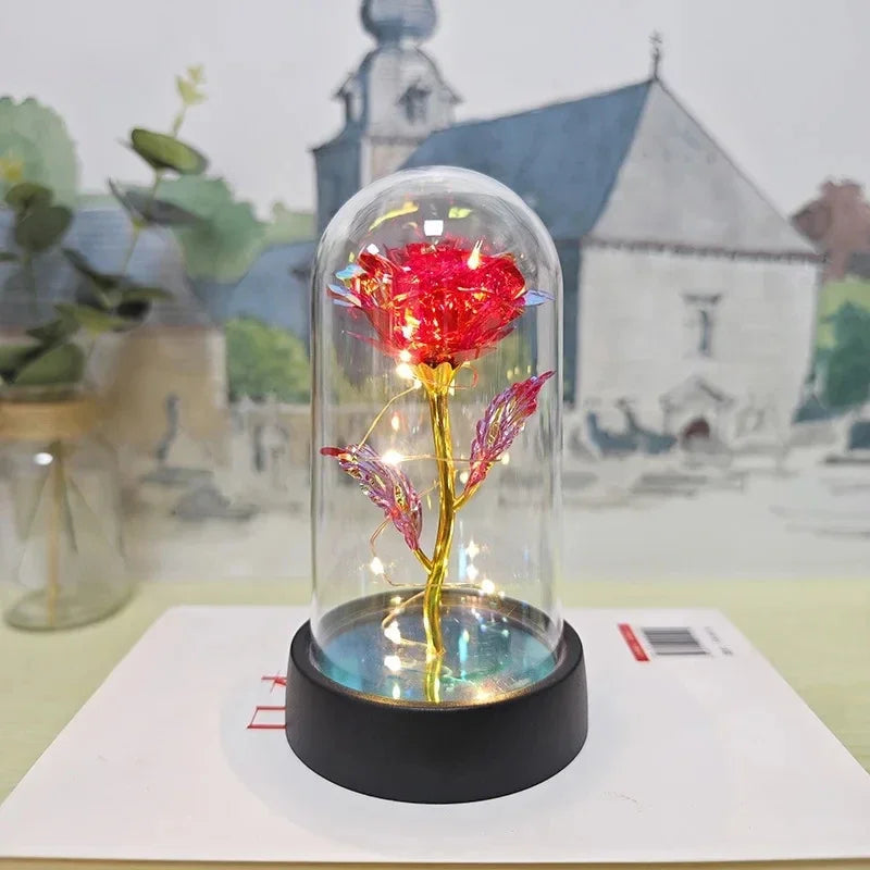 Artificial Rose Flowers Valentines Day Gift for Girlfriend Eternal Rose LED Light Foil Flower Wedding Decor Christmas Gifts Purest Peak Salt
