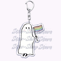 Cute Lgbt Halloween Keychain for Accessories Bag Gay Pride Lgbtq Spooky Ghost Lesbian Keyring Jewelry Rainbow Fans Friends Gifts Quick Pick Grocers