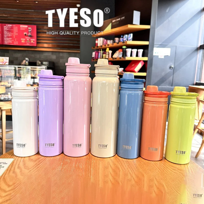 TYESO Stainless Steel Thermal Water Bottle Portable Tumbler Sport Vacuum Flask Keeps Cold and Heat Thermal Mug Car Insulated Cup Quick Pick Grocers