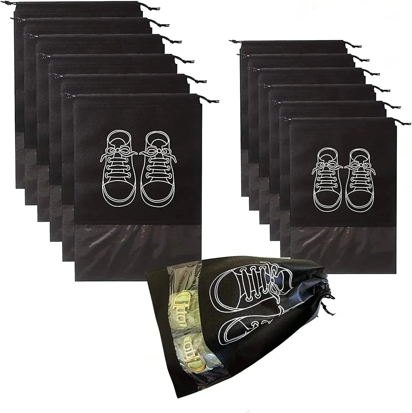 5pcs/set Shoe Storage Bag With Thickened Non-woven Fabric Strap Mouth Large Capacity Travel Waterproof Shoe Bag Moistureproof Econic Blanks