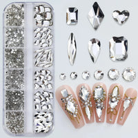 12Grids SS6-SS30 Mixed Nail Rhinestones Shiny Clear/Gold/Pink/Blue Diamond Flat-back Nail Gems Glass Stones Nails Decoration Econic Blanks