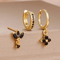3PCS Fashion Orange Blue Zircon Hanging Earrings Set for Women Stainless Steel Flower Dangle Earring Piercing Jewelry Econic Blanks