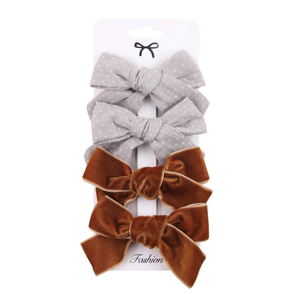 4Pcs/Set Baby Bows Hair Clips Muslin Girls Hairpins Hairclip For Kids Cotton Linen Barrette Flower Print Side Pin  Accessories Purest Peak