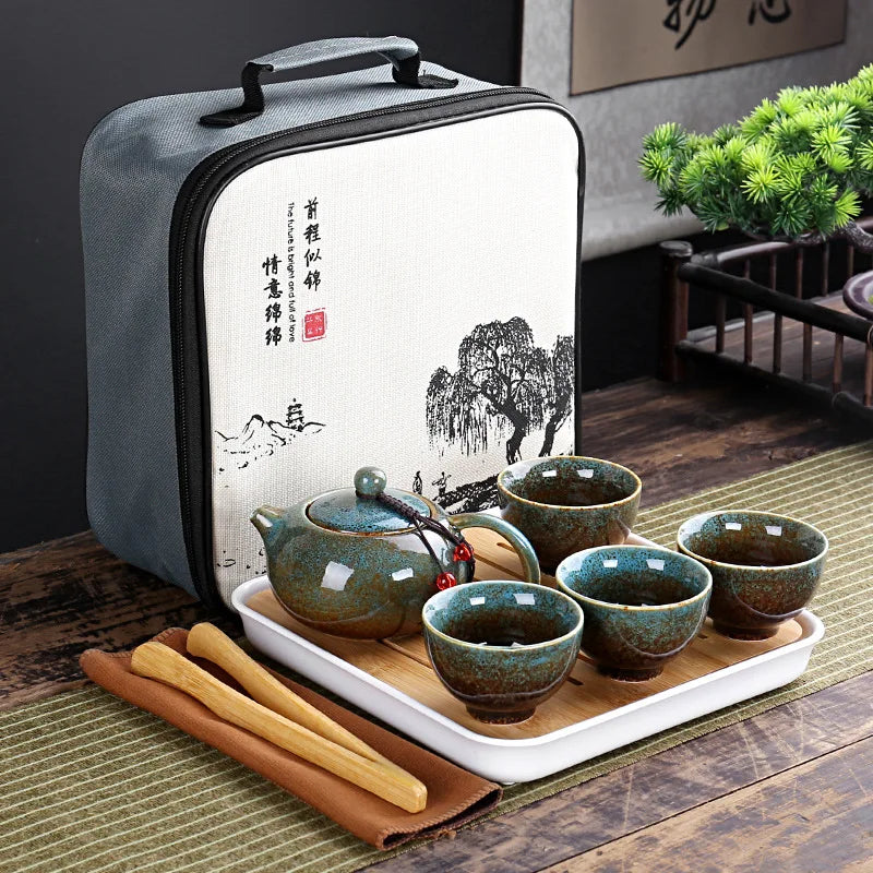 With Travelling Bag 4 Cups Chinese Kung Fu Tea Set Travel Set Ceramic Portable Teapot Porcelain Teaset Gaiwan Tea Cups Tea Tool Quick Pick Grocers