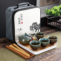 With Travelling Bag 4 Cups Chinese Kung Fu Tea Set Travel Set Ceramic Portable Teapot Porcelain Teaset Gaiwan Tea Cups Tea Tool Quick Pick Grocers