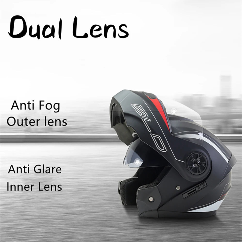 BLD Personalised Motorcycle Full Face Helmet Men Women Fashion Dual Lens Helmets Motocross Racing Modular Flip Up Casco Moto